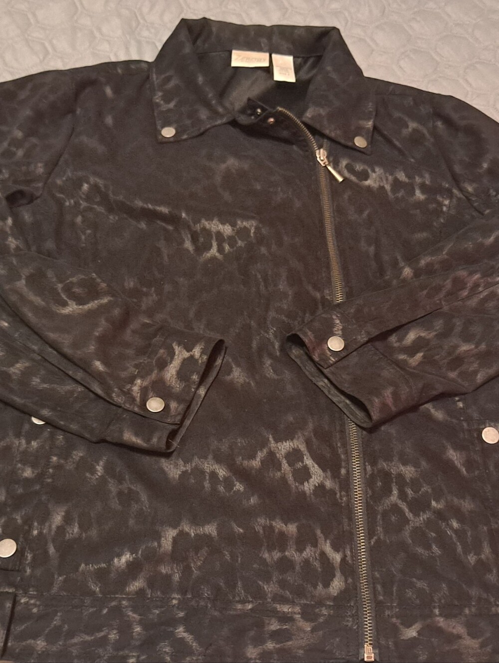 Zenergy By Chico's Black Leopard Print Moto Jacket Size 3